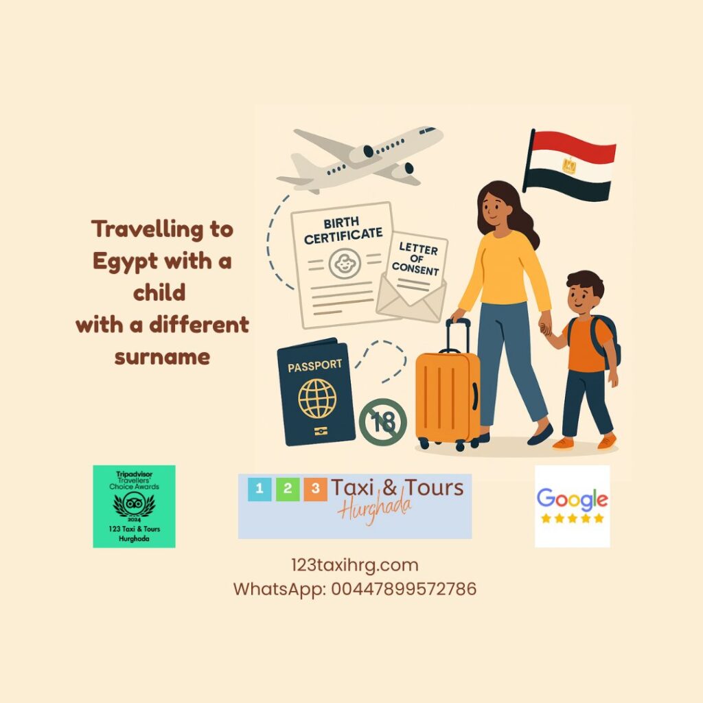 Travel to Egypt with a child with a different surname. Top tips from the airlines if you are travelling to Egypt with a child with a different surname.